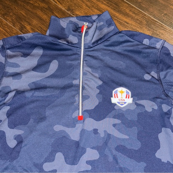 RLX Ralph Lauren USA 2016 Ryder Cup Navy Camo 1/4 Zip Pullover Men’s Size L - Picture 3 of 14